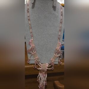 Pink Beaded Fringe Statement Necklace